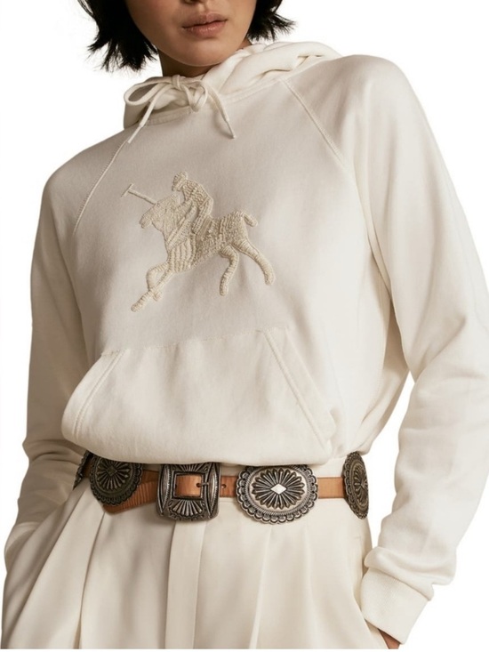 Polo Ralph Lauren Tops - NEW Polo Ralph Lauren Women’s Medium White Hoodie Cream Beaded Pony Graphic